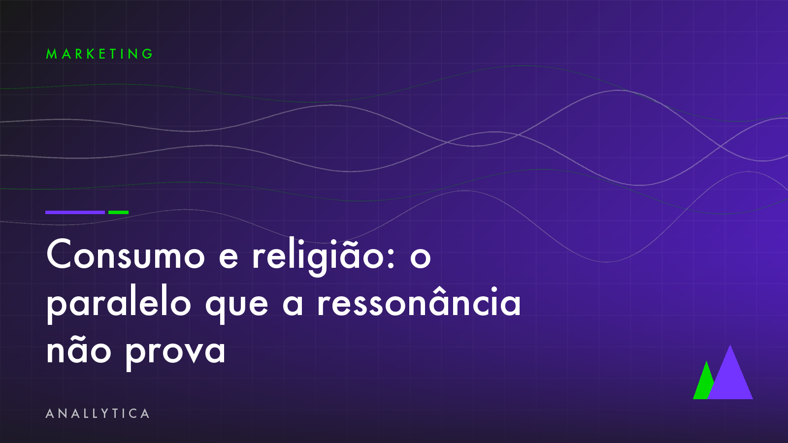 Capa do artigo sobre consumo e religião, com ondas e montanhas em roxo e verde da Anallytica