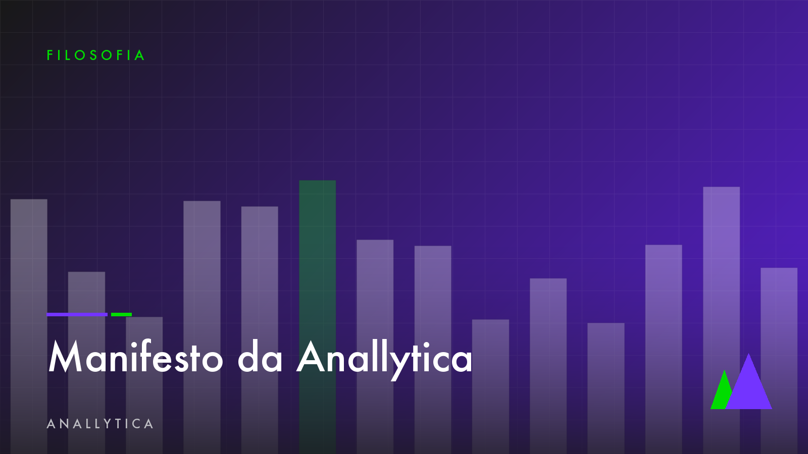 Capa do Manifesto da Anallytica, escola de pensamento, com identidade roxa e verde da marca